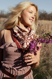Agatha Bandana | Creamy Petals on Warm Brick