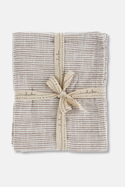 Set of two striped mink cotton tea towels bundled with grosgrain ribbon