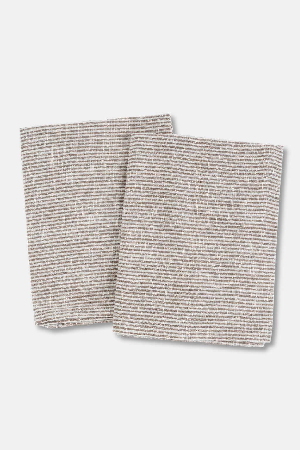 Two neutral striped sustainable cotton kitchen towels