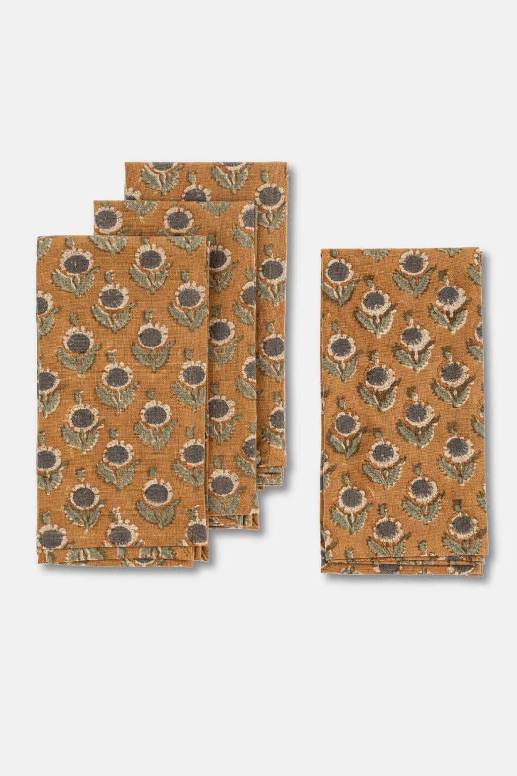 Set of four Kerala block print, floral-patterned, cotton napkins set of 4