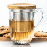 Ouessant Ribbed Glass Mug Tea Infuser with Wood Lid