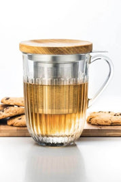 Ouessant Ribbed Glass Mug Tea Infuser with Wood Lid