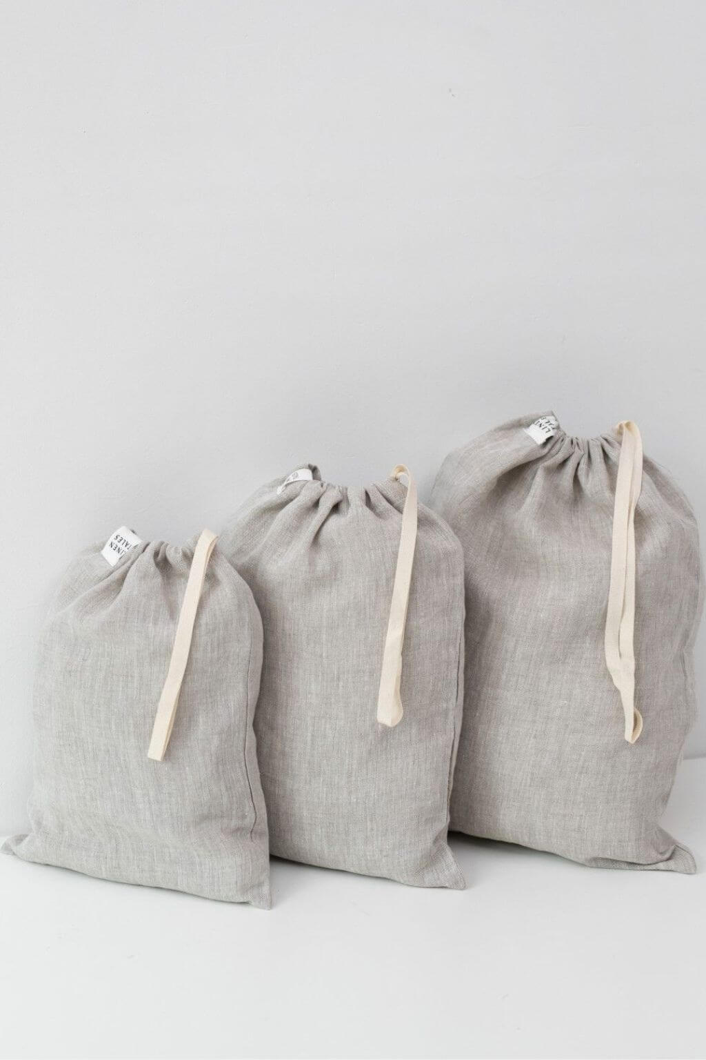 Zero Waste Melange Linen Drawstring Bags Set of 3