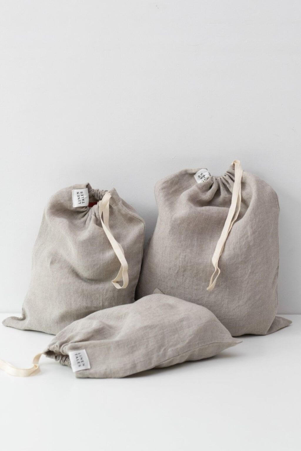 Zero Waste Natural Linen Drawstring Bags Set of 3