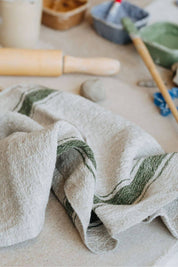 Green Stripe Heritage Linen Kitchen Towel