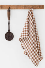 Cinnamon Gingham Natural Linen Towel | European Flax Kitchen Linen