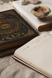 Magic of I 2026 Black planner styled with candle, books, and ritual writing tools