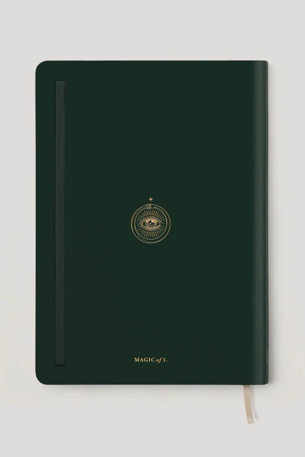 The back cover of the Magic of I Deep Moss Green 2026 Astrological Planner on a light gray background