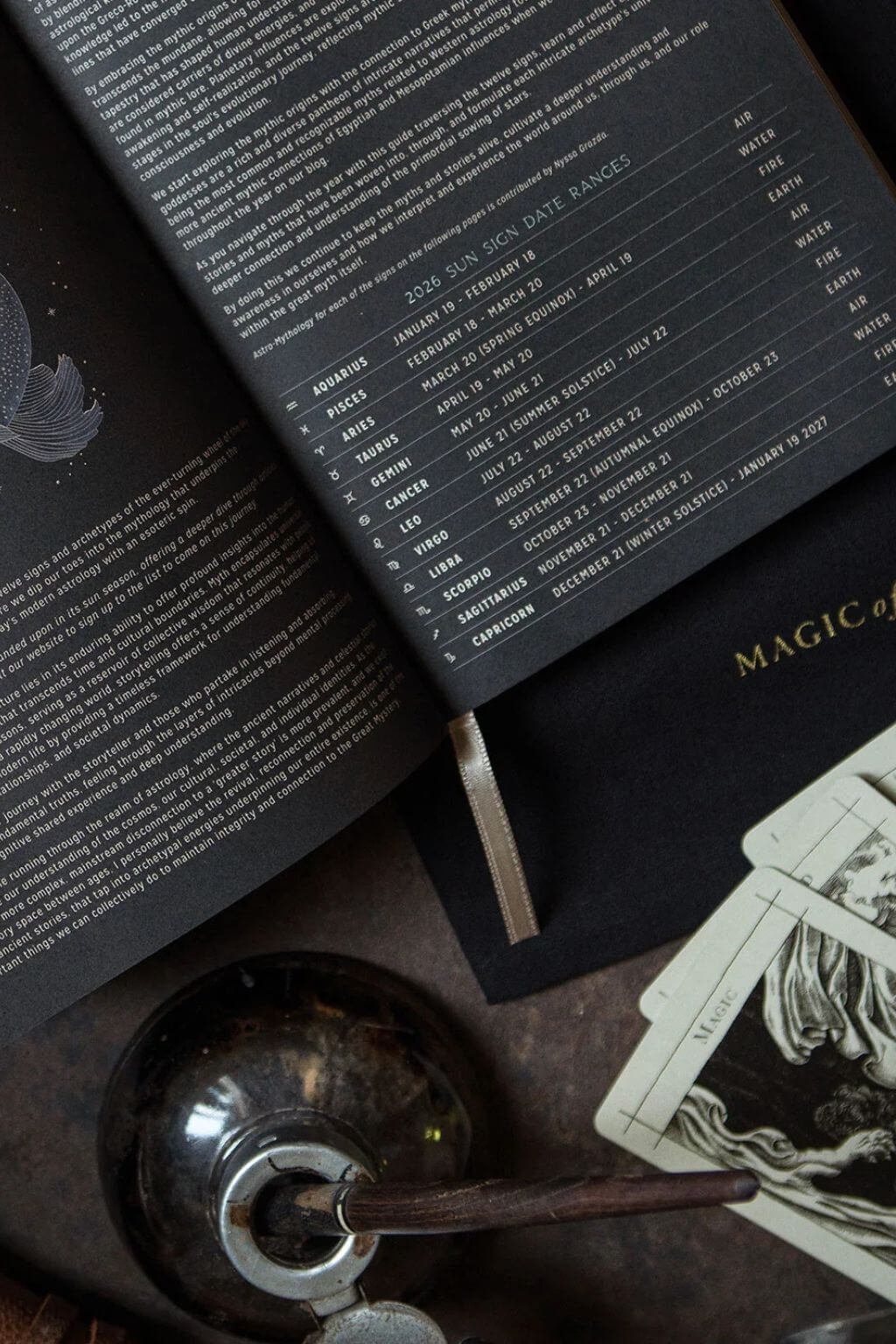Magic of I 2026 planner interior showing astrological reference guide and zodiac date ranges
