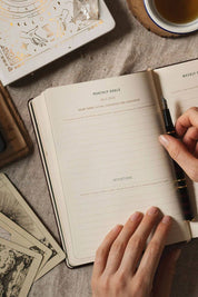 Interior pages showing monthly goals and intention setting in astrology planner