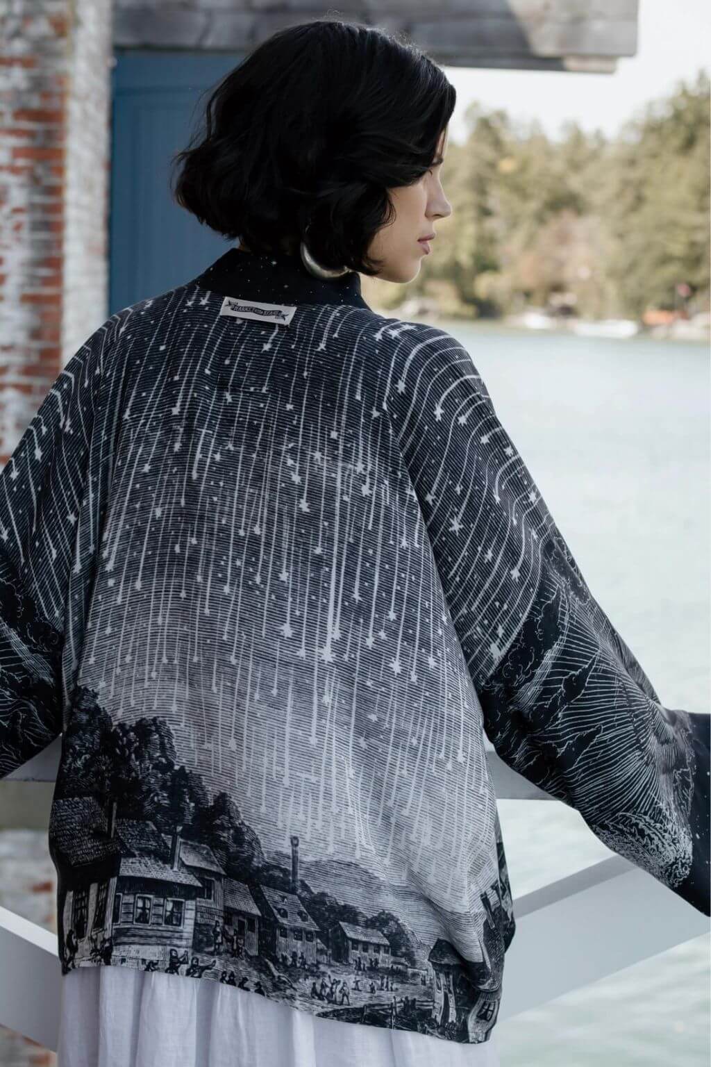 Stargazer Cropped Bamboo Kimono Cardigan with Falling Stars