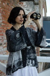 Stargazer Cropped Bamboo Kimono Cardigan with Falling Stars