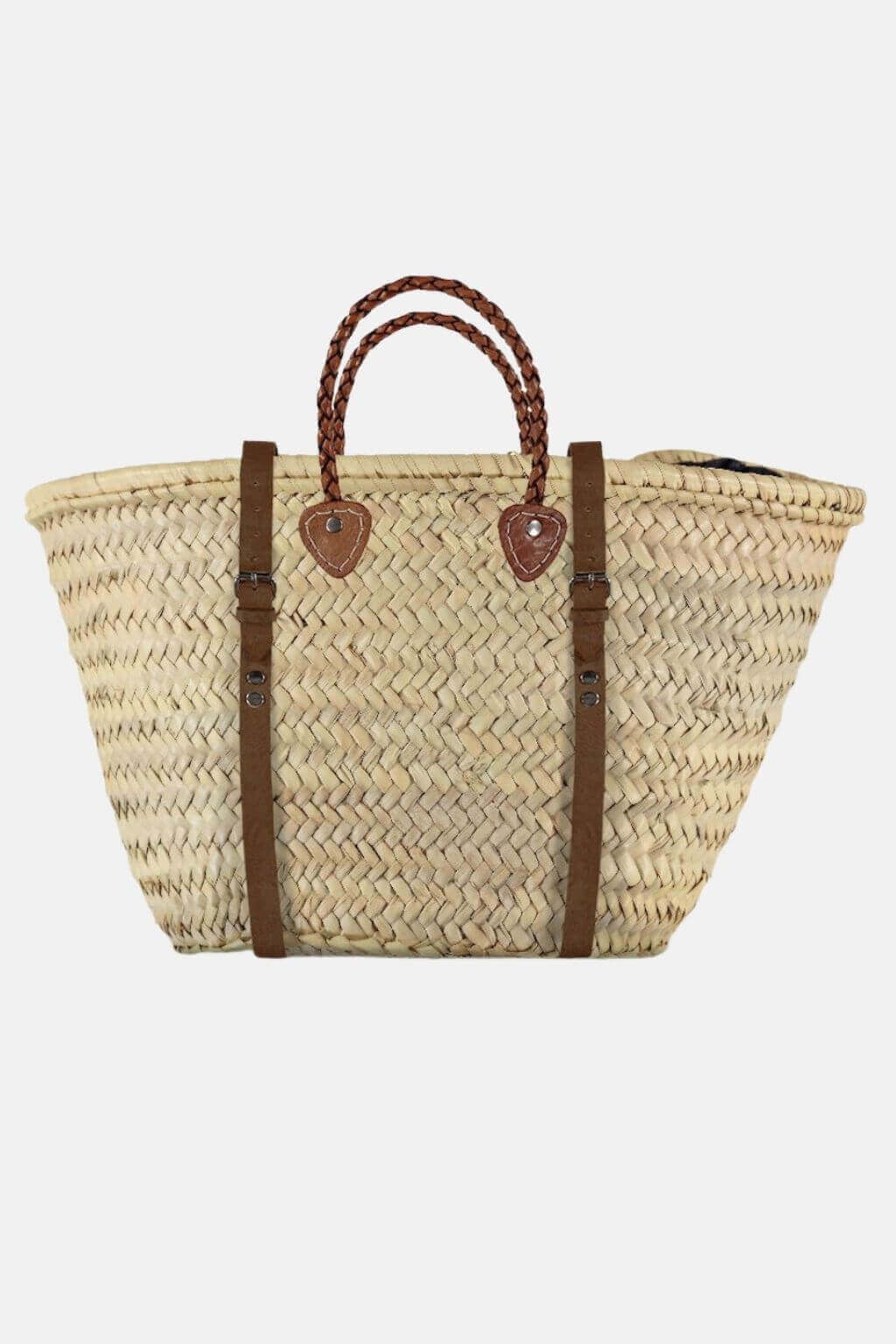 French Market Harvesting Basket Backpack with Brown Leather Straps
