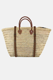 French Market Harvesting Basket Backpack with Brown Leather Straps