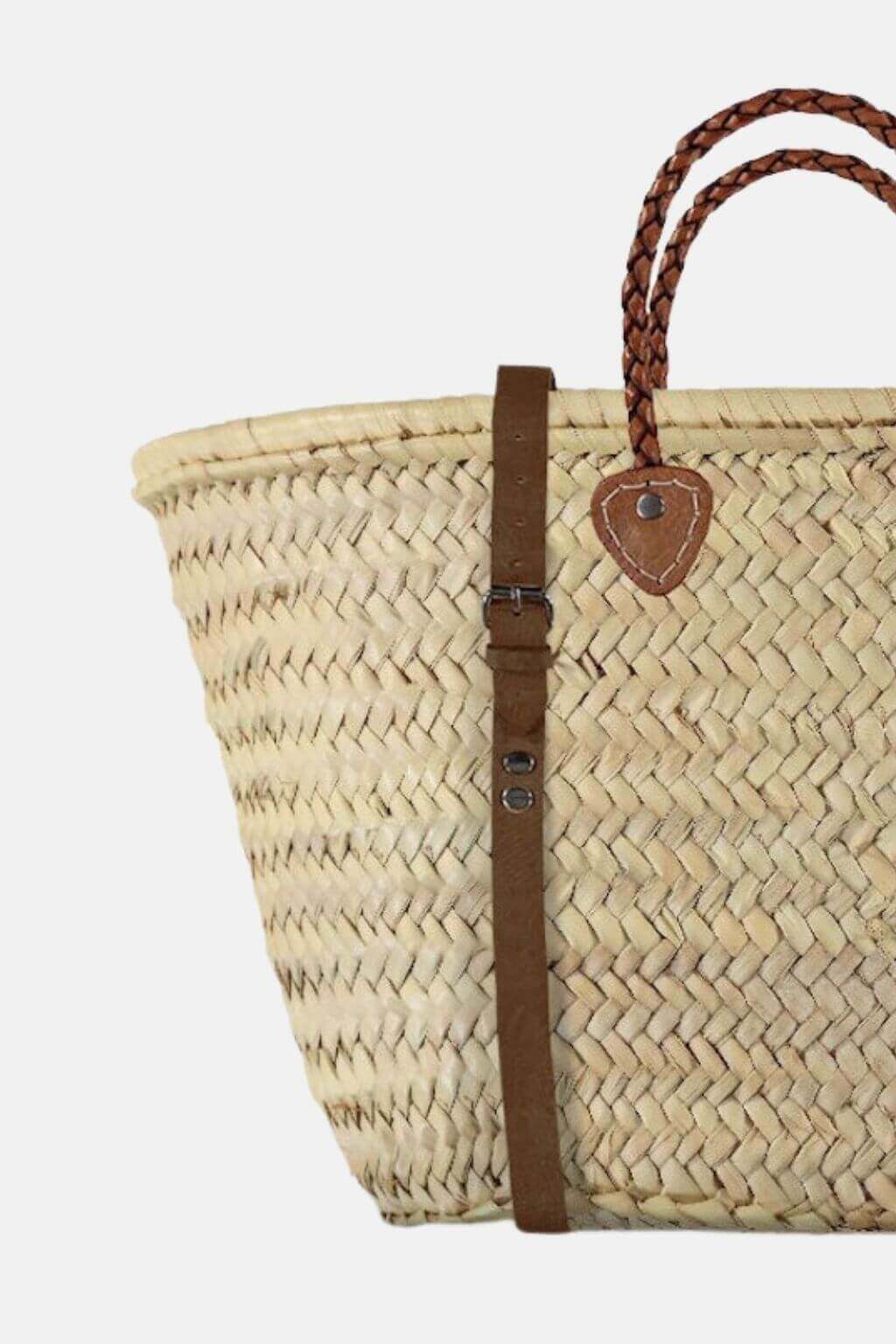 French Market Harvesting Basket Backpack with Brown Leather Straps