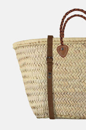 French Market Harvesting Basket Backpack with Brown Leather Straps