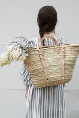French Market Harvesting Basket Backpack with Natural Leather Straps