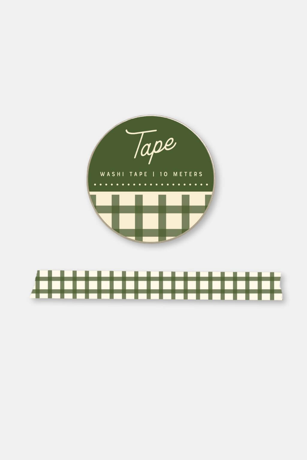 Closeup of Green Gingham Pattern Washi Tape for Journaling and Gift Wrapping