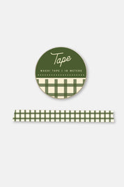 Closeup of Green Gingham Pattern Washi Tape for Journaling and Gift Wrapping
