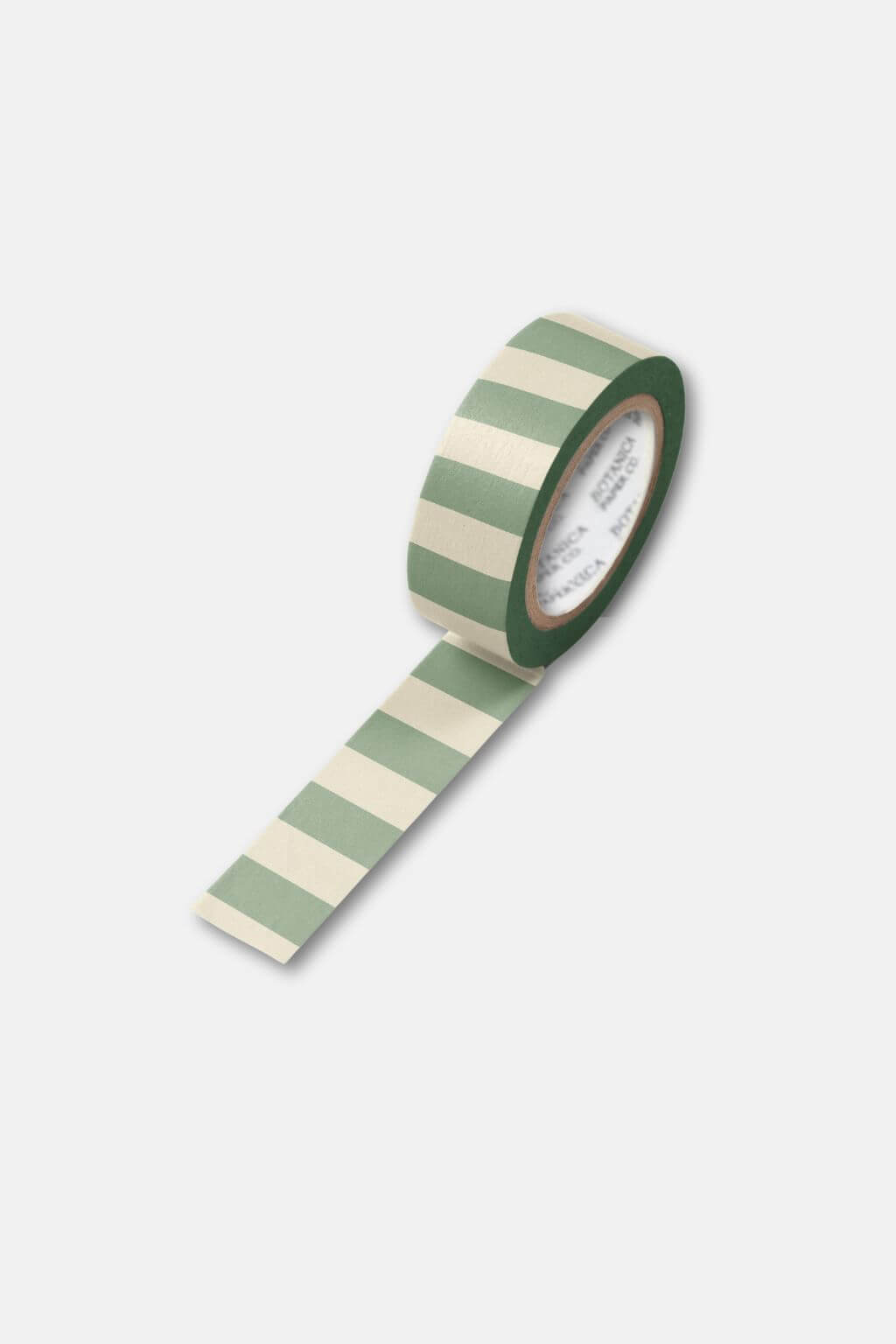 Sage and Cream Striped Washi Tape Unrolled on White Background