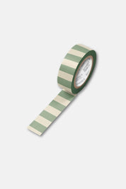 Sage and Cream Striped Washi Tape Unrolled on White Background