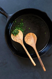 Shallow Olive Wood Serving Spoon