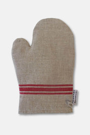 Thieffry red stripe linen oven glove on white background