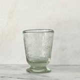 Handblown Floral Etched Footed Glass