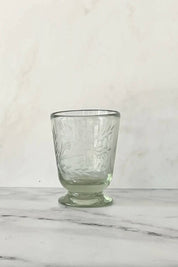 Handblown Floral Etched Footed Glass