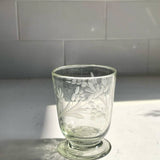 Handblown Floral Etched Footed Glass