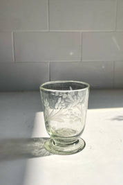 Handblown Floral Etched Footed Glass