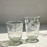 Handblown Floral Etched Footed Glass