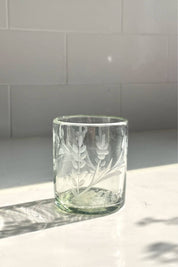 Handblown Floral Etched Water Glass