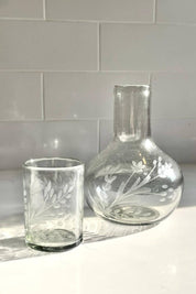 Handblown Floral Etched Carafe Set