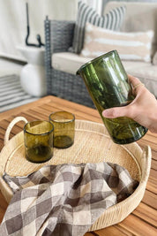 Olive Green Handblown Etched Tumbler Glass