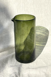 Olive Green Handblown Glass Pitcher