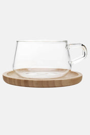 Glass Office Cup with Bamboo Saucer