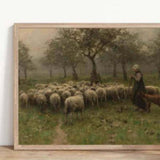 Misty Morning Shepherdess Vintage Art Print Artisan Made