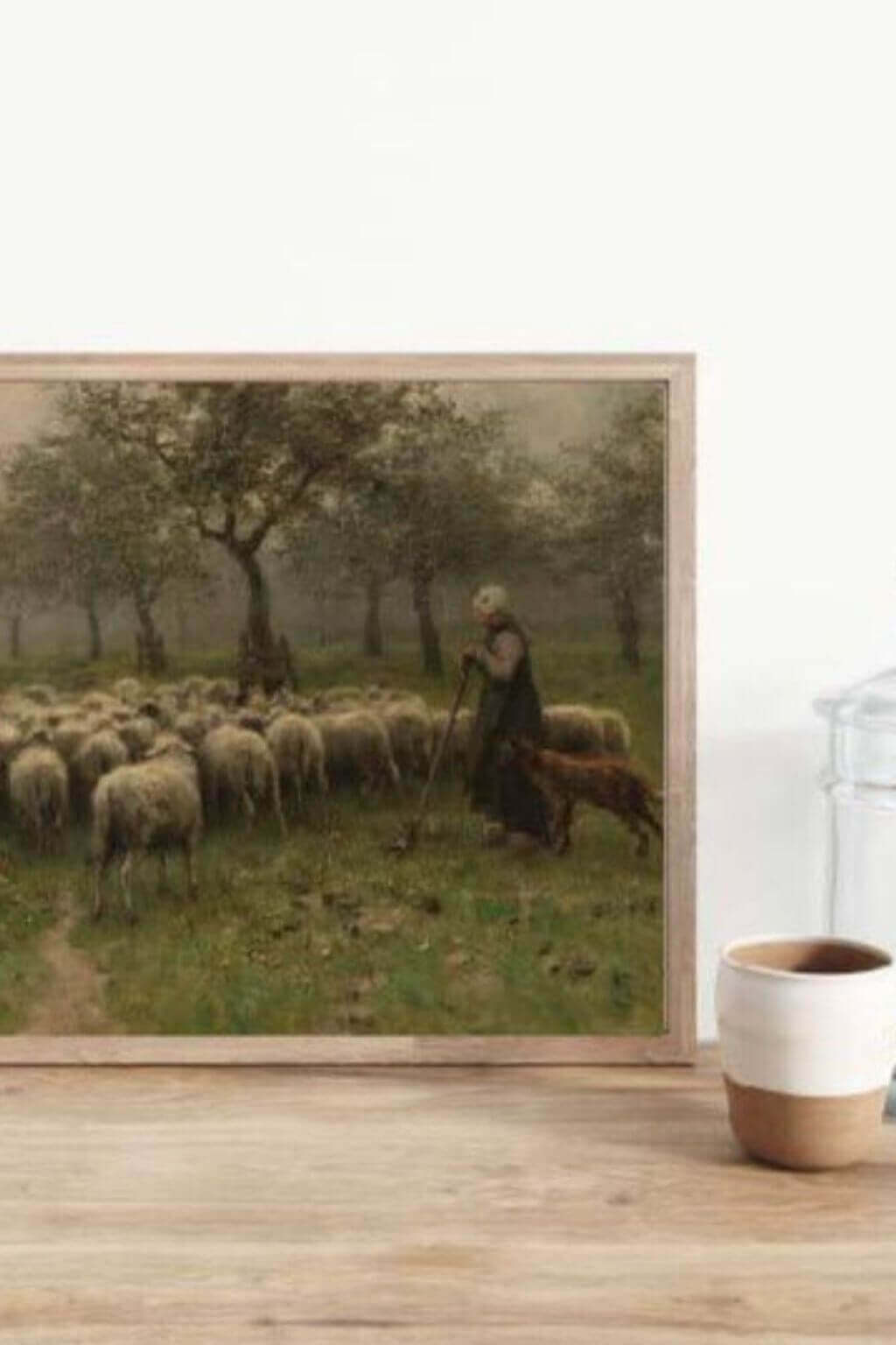 Misty Morning Shepherdess Vintage Art Print Artisan Made