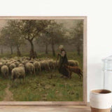 Misty Morning Shepherdess Vintage Art Print Artisan Made
