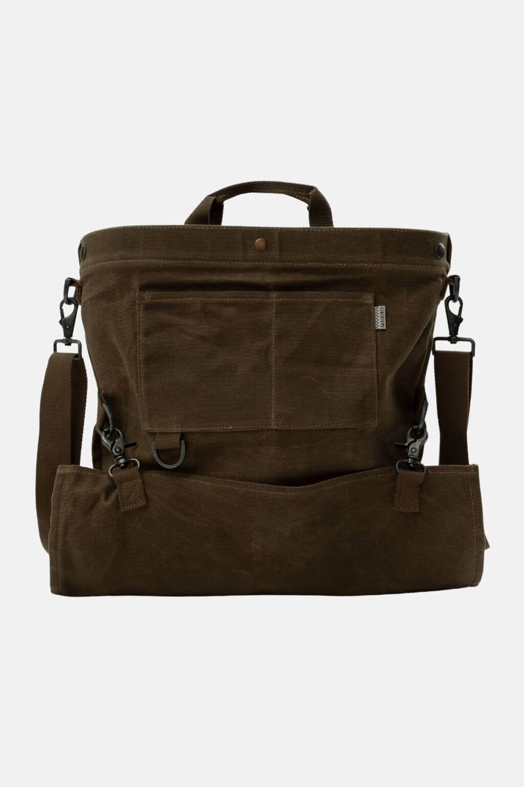 Waxed canvas orchard harvesting bag front view