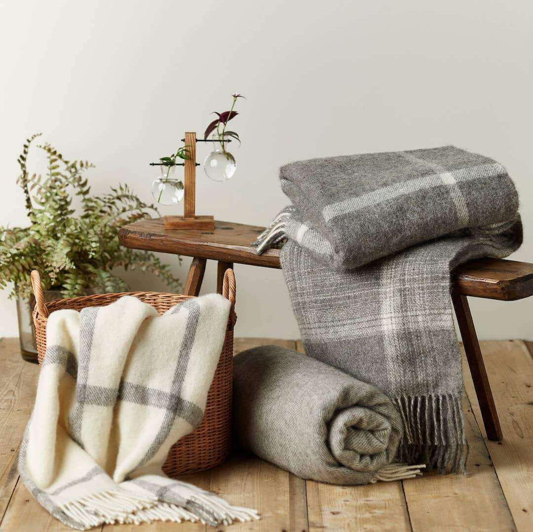 Ombre Check Grey Throw Blanket | Natural Collection Pure New Wool Bronte Moon