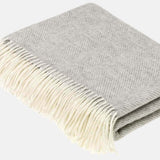 Grey Herringbone Merino Wool Throw Blanket