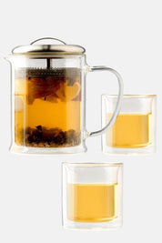 Modern Double Wall Glass Tea Strainer + Tea Cup Set