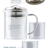 Modern Double Wall Glass Tea Strainer + Tea Cup Set