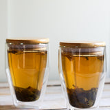 Double Wall Borosilicate Glass Tumbler with Bamboo Lid, Set of 2