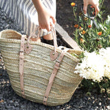 French Market Harvesting Basket Backpack with Natural Leather Straps