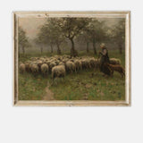 Misty Morning Shepherdess Vintage Art Print
