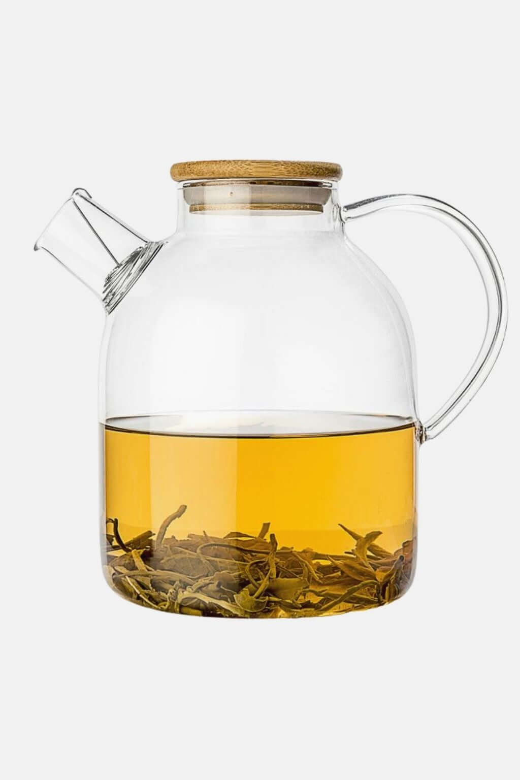 Modern Large Glass Bamboo Design Teapot with Metal Strainer – The