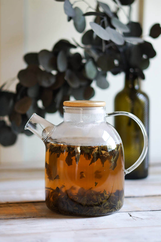 Borosilicate Glass Teapot Bamboo Lid Heat Resistant Kettle